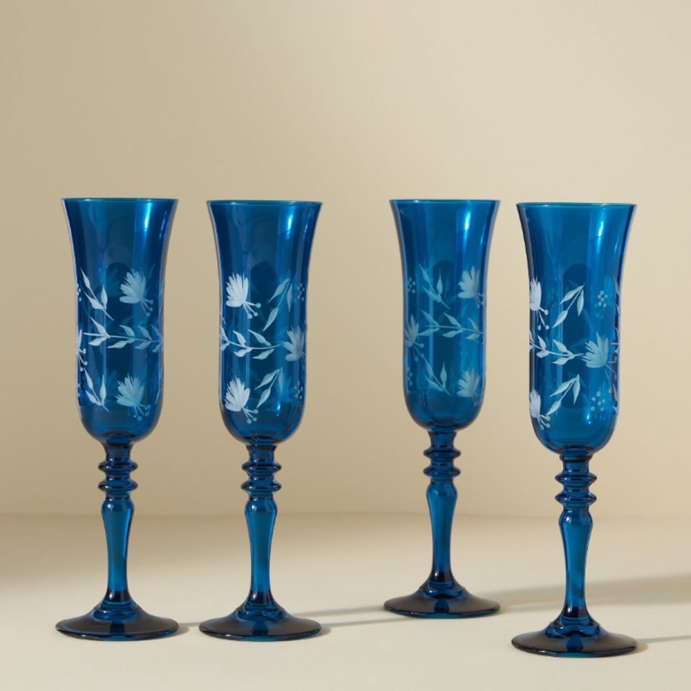 NIB Anthropologie Hand-carved Sofia Flutes, Set of 4